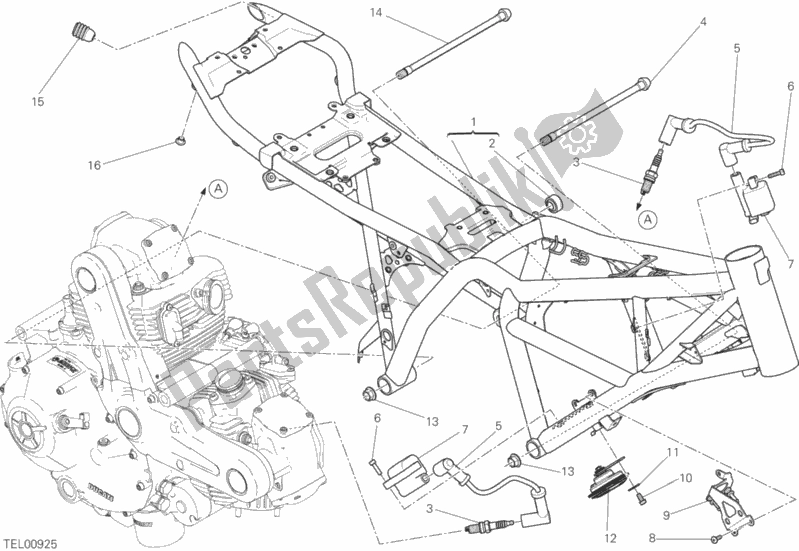 All parts for the Frame of the Ducati Scrambler Sixty2 Thailand 400 2016